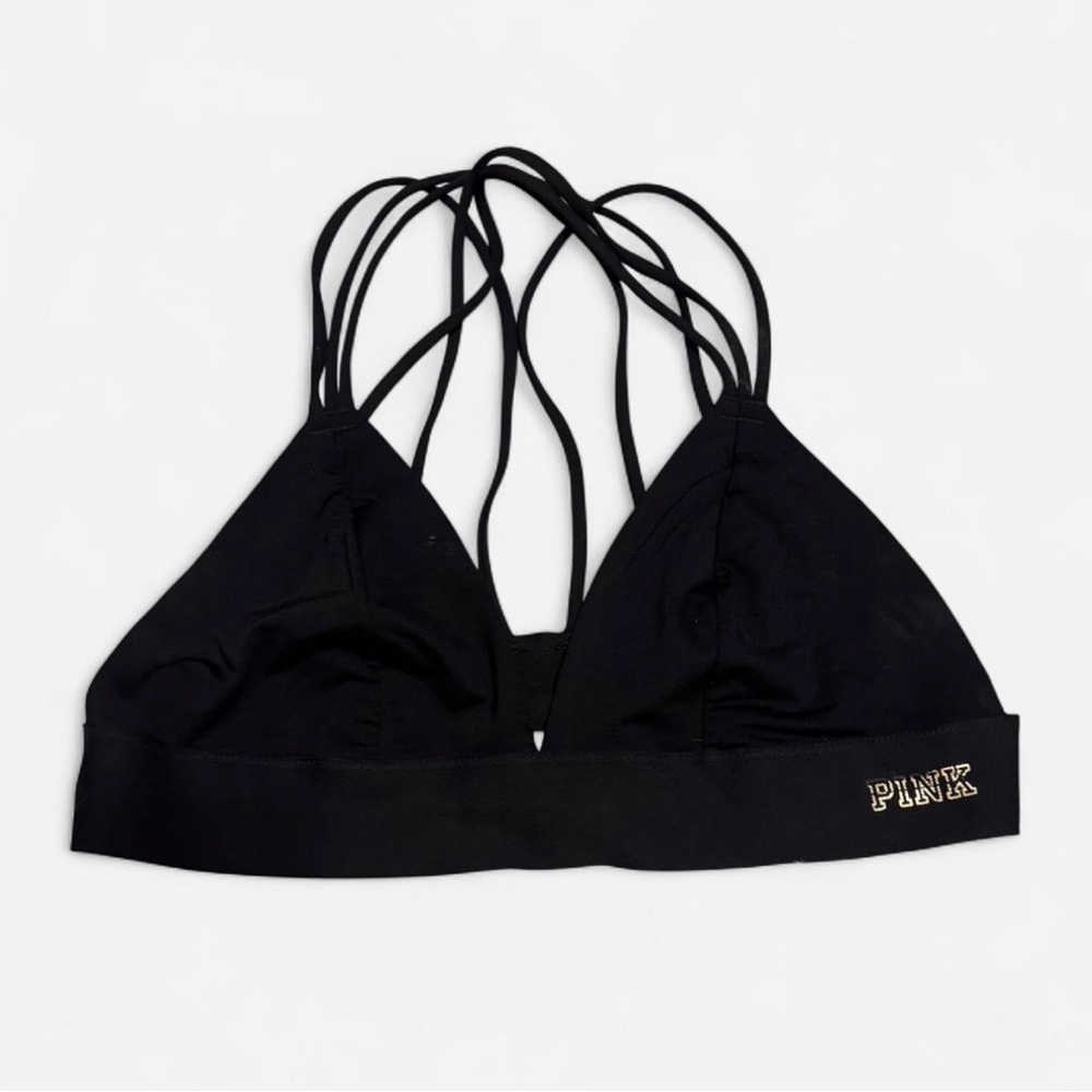 PINK Victoria's Secret Black Strappy Logo Bralette